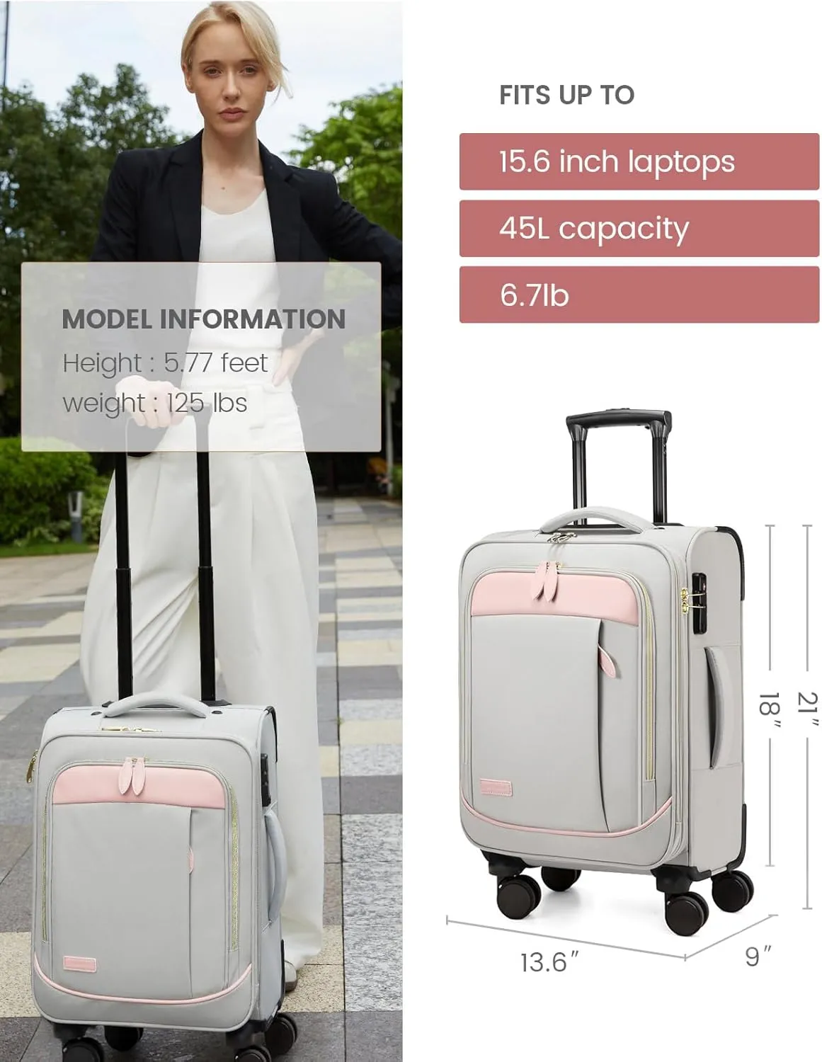 LOVEVOOK Carry on Luggage for Women and Men, Softside Suitcases with Daul Wheels