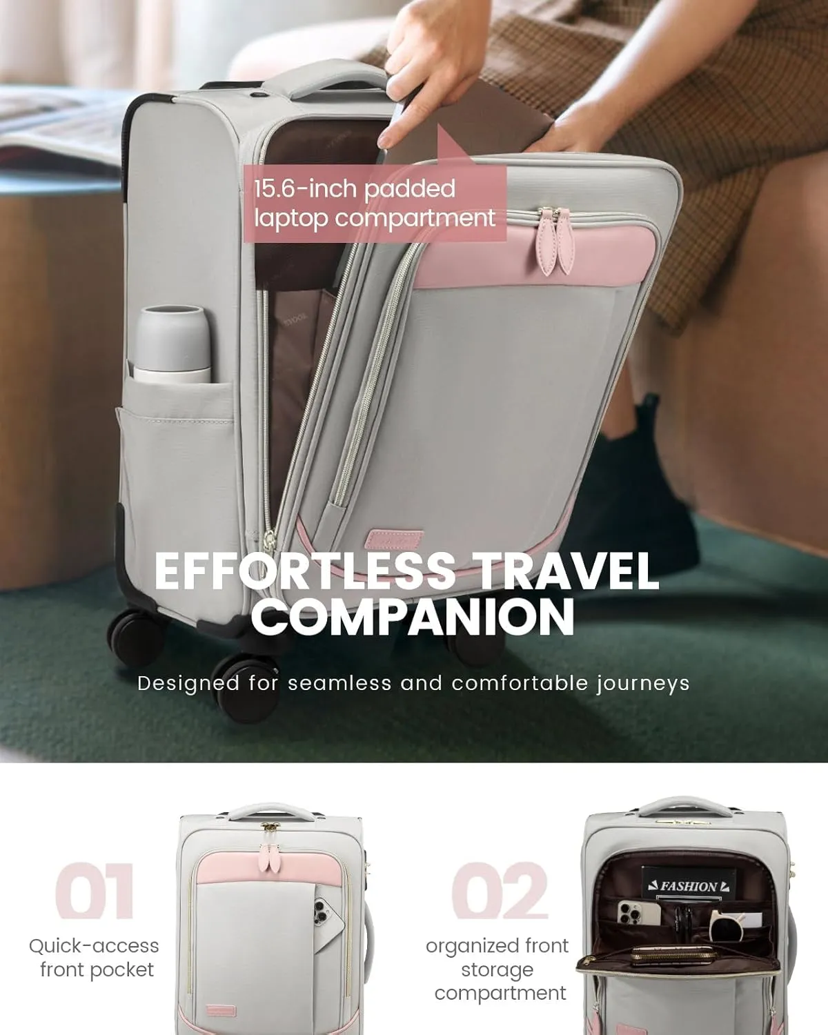 LOVEVOOK Carry on Luggage for Women and Men, Softside Suitcases with Daul Wheels