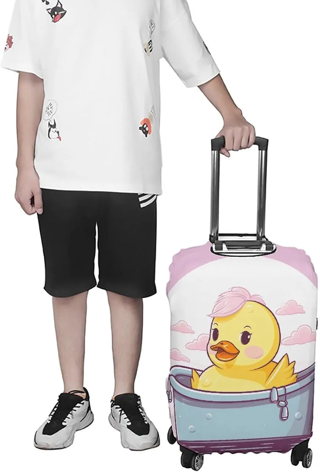 Luggage Cover for Travel, Cartoon Yellow Duck Fashion Luggage Covers, Washable Stretch Suitcases Protector Fits 19-32 Inch Luggage L