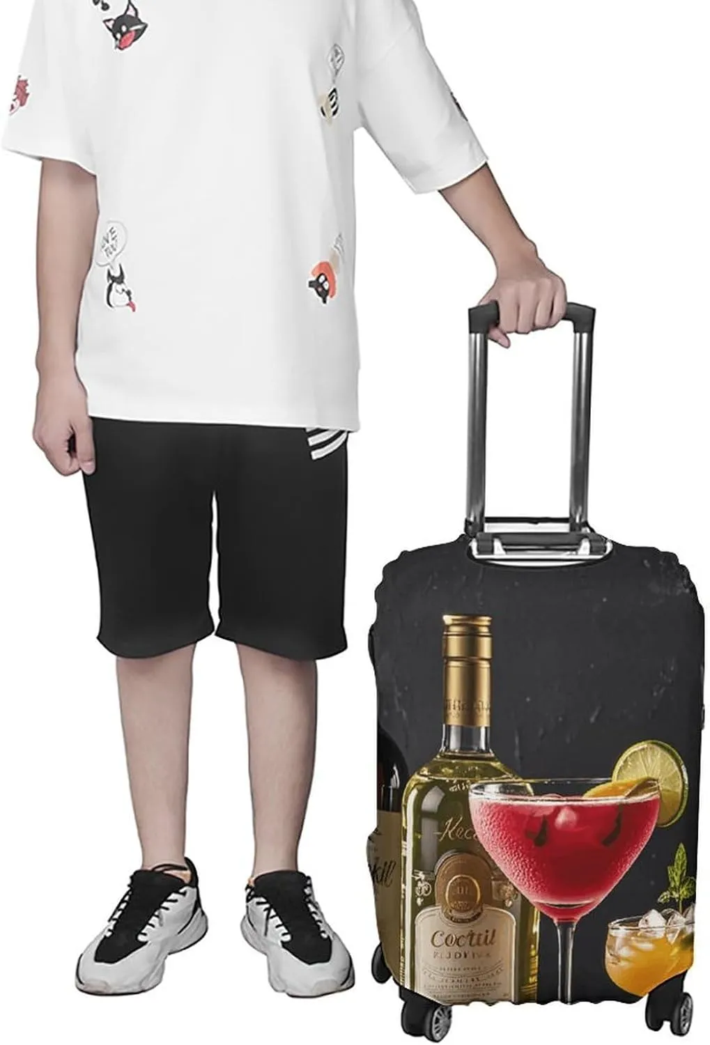 Luggage Cover for Travel, Cocktail Glasses And Wine Bottles Fashion Luggage Covers, Washable Stretch Suitcases Protector Fits 19-32 Inch Luggage L