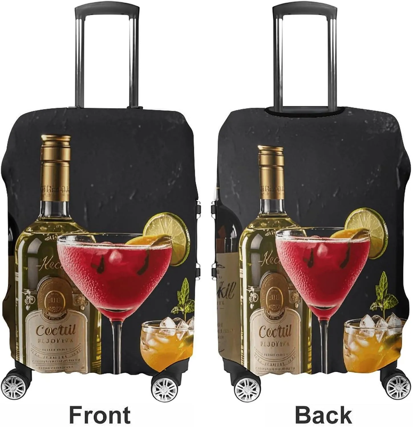 Luggage Cover for Travel, Cocktail Glasses And Wine Bottles Fashion Luggage Covers, Washable Stretch Suitcases Protector Fits 19-32 Inch Luggage L