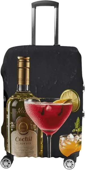 Luggage Cover for Travel, Cocktail Glasses And Wine Bottles Fashion Luggage Covers, Washable Stretch Suitcases Protector Fits 19-32 Inch Luggage XL