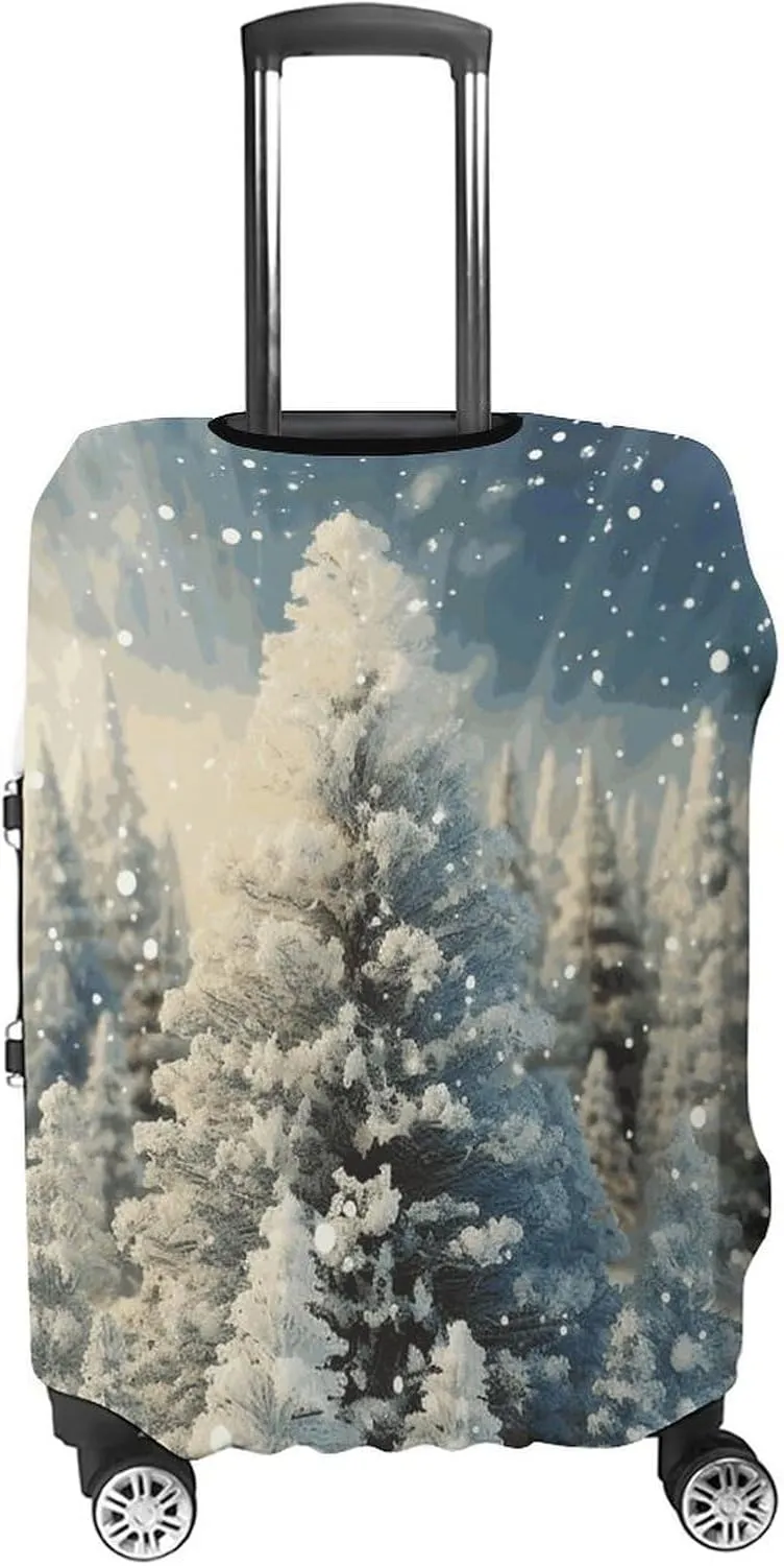 Luggage Cover for Travel, Snow Wonderland Pine Tree Christmas Fashion Luggage Covers, Washable Stretch Suitcases Protector Fits 19-32 Inch Luggage L