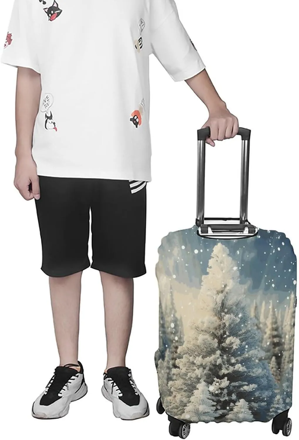 Luggage Cover for Travel, Snow Wonderland Pine Tree Christmas Fashion Luggage Covers, Washable Stretch Suitcases Protector Fits 19-32 Inch Luggage L