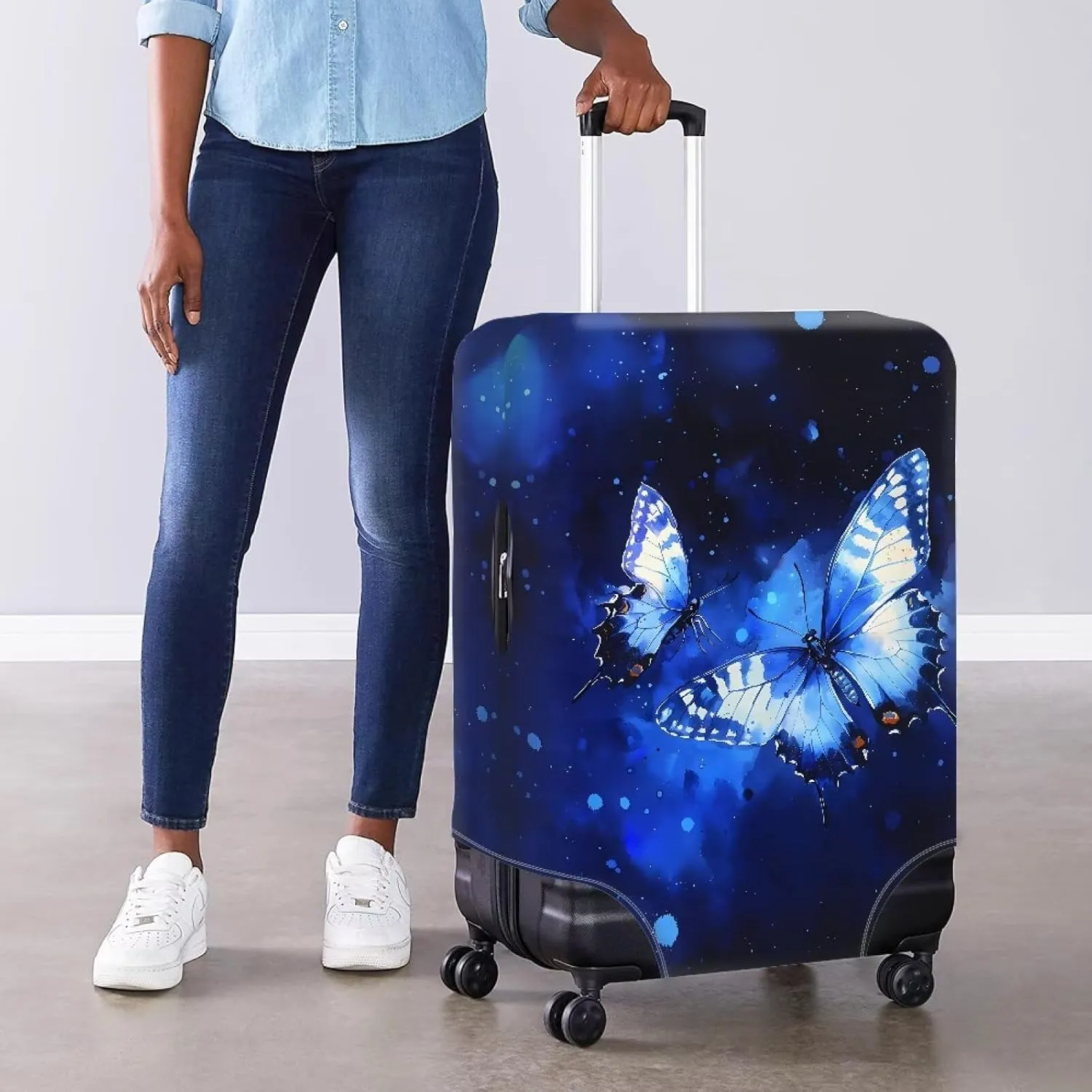 Luggage Cover, Travel Bags Protector with Zippered Bottom Easy to Install Dustproof Protective Covers for Business Trips Tarvel Butterfly Print