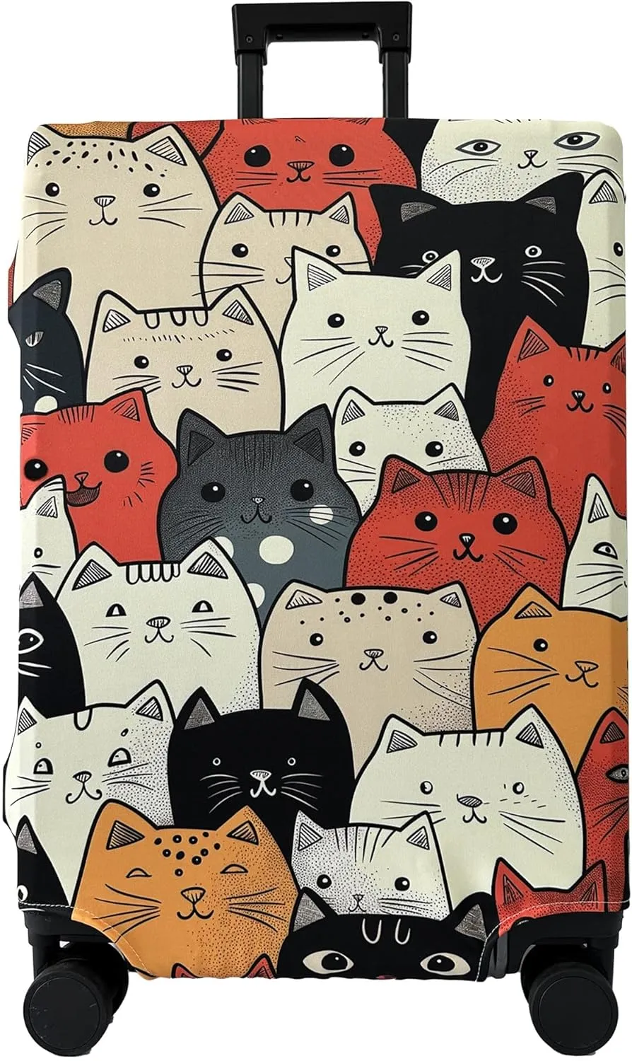 Luggage Cover Washable Suitcase Cover Suitcase Protector Anti-scratch Fits 26-28 Inch Luggage (Cute Cat, L)