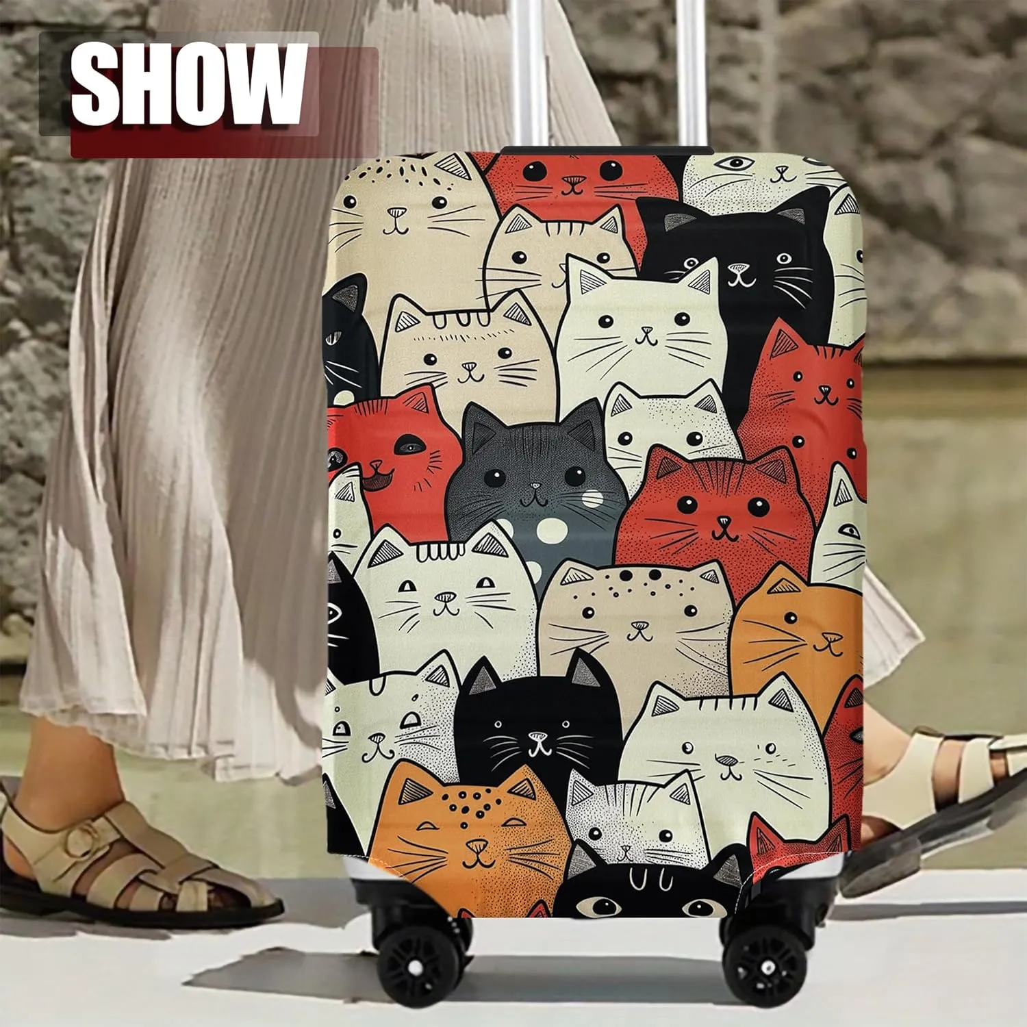 Luggage Cover Washable Suitcase Cover Suitcase Protector Anti-scratch Fits 26-28 Inch Luggage (Cute Cat, L)