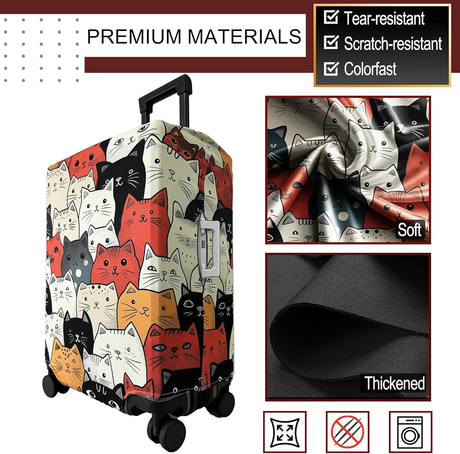 Luggage Cover Washable Suitcase Cover Suitcase Protector Anti-scratch Fits 26-28 Inch Luggage (Cute Cat, L)