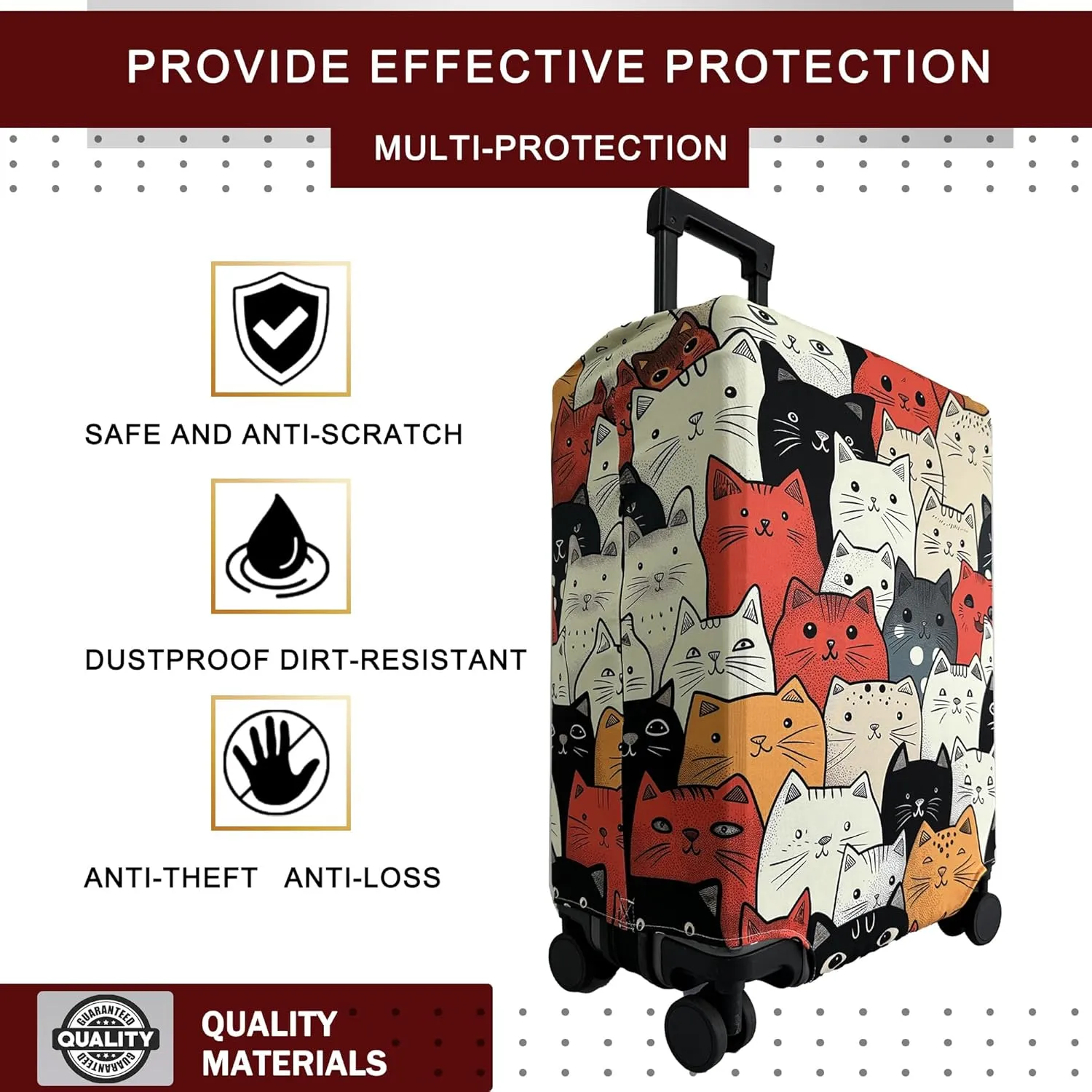 Luggage Cover Washable Suitcase Cover Suitcase Protector Anti-scratch Fits 26-28 Inch Luggage (Cute Cat, L)