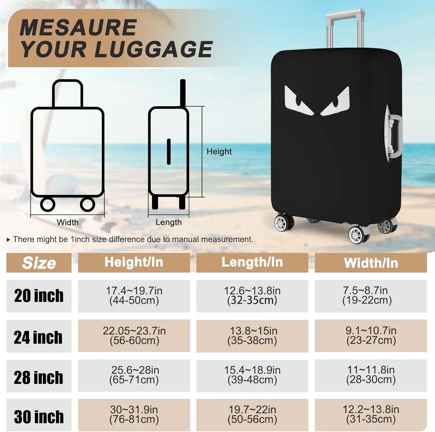 Luggage Covers For Suitcase Tsa Approved, Washable Luggage Cover Elastic Luggage Protector Scratch Resistant Luggage Cover For 18-20 Inch Wheeled Luggage(Eye-20 inch)