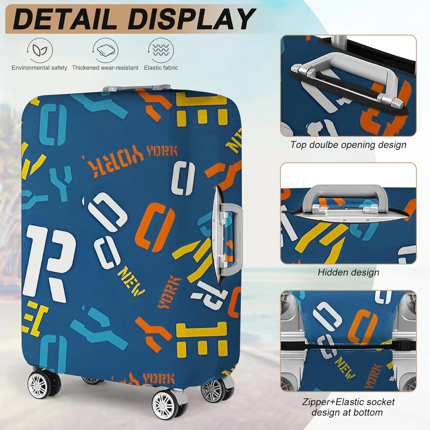 Luggage Covers For Suitcase Tsa Approved, Washable Luggage Cover Elastic Luggage Protector Scratch Resistant Suitcase Cover For 23-25 Inch Wheeled Luggage(Letters-24 inch)