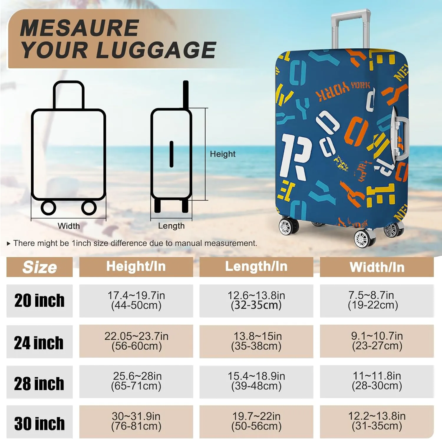 Luggage Covers For Suitcase Tsa Approved, Washable Luggage Cover Elastic Luggage Protector Scratch Resistant Suitcase Cover For 23-25 Inch Wheeled Luggage(Letters-24 inch)