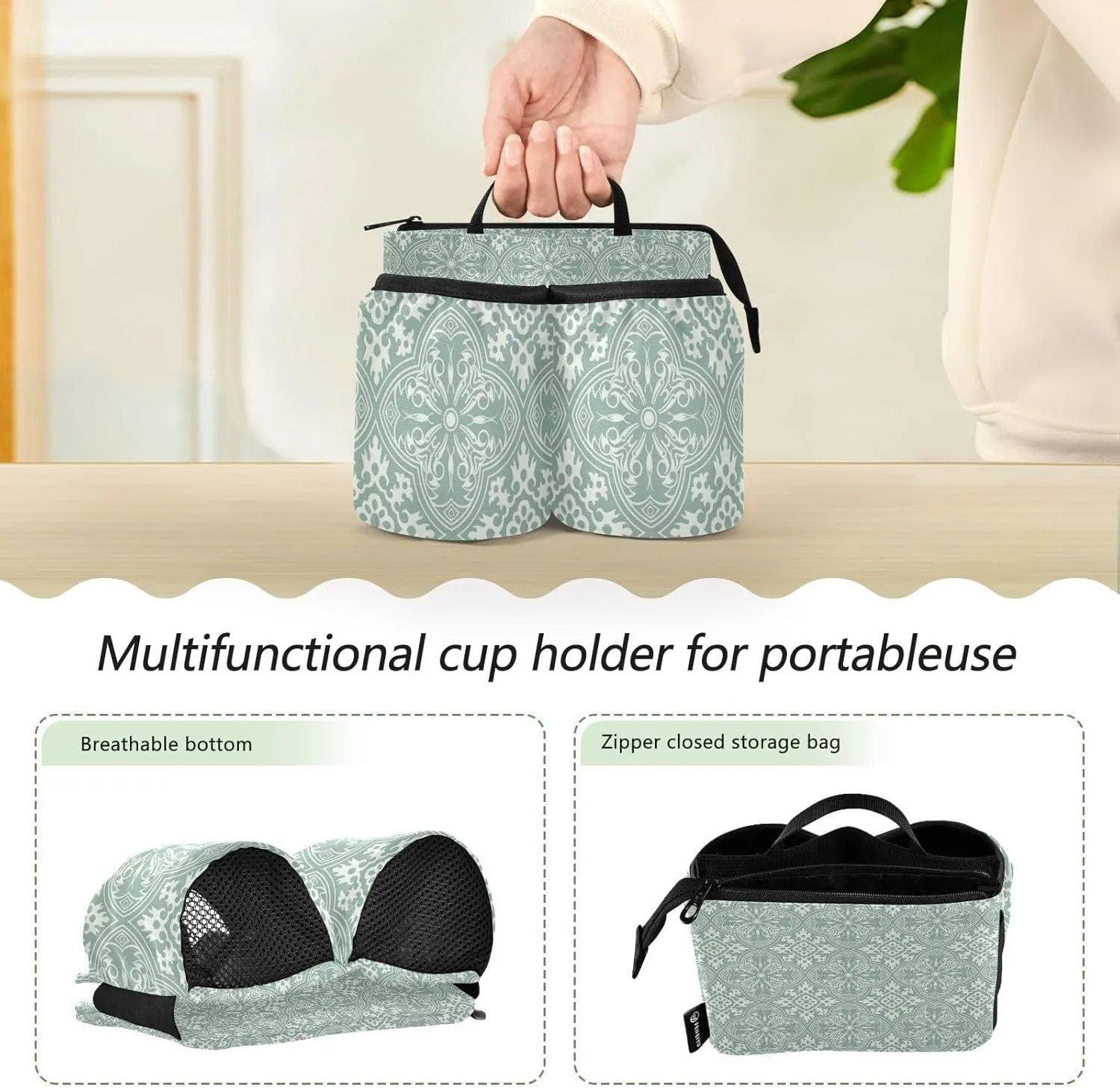Luggage Cup Holder for Suitcases Free Hands Suitcase Cup Holder Travel Luggage Drink Holder Portable Luggage Cup Caddy Bag Carrier with Handle Abstract Retro Green