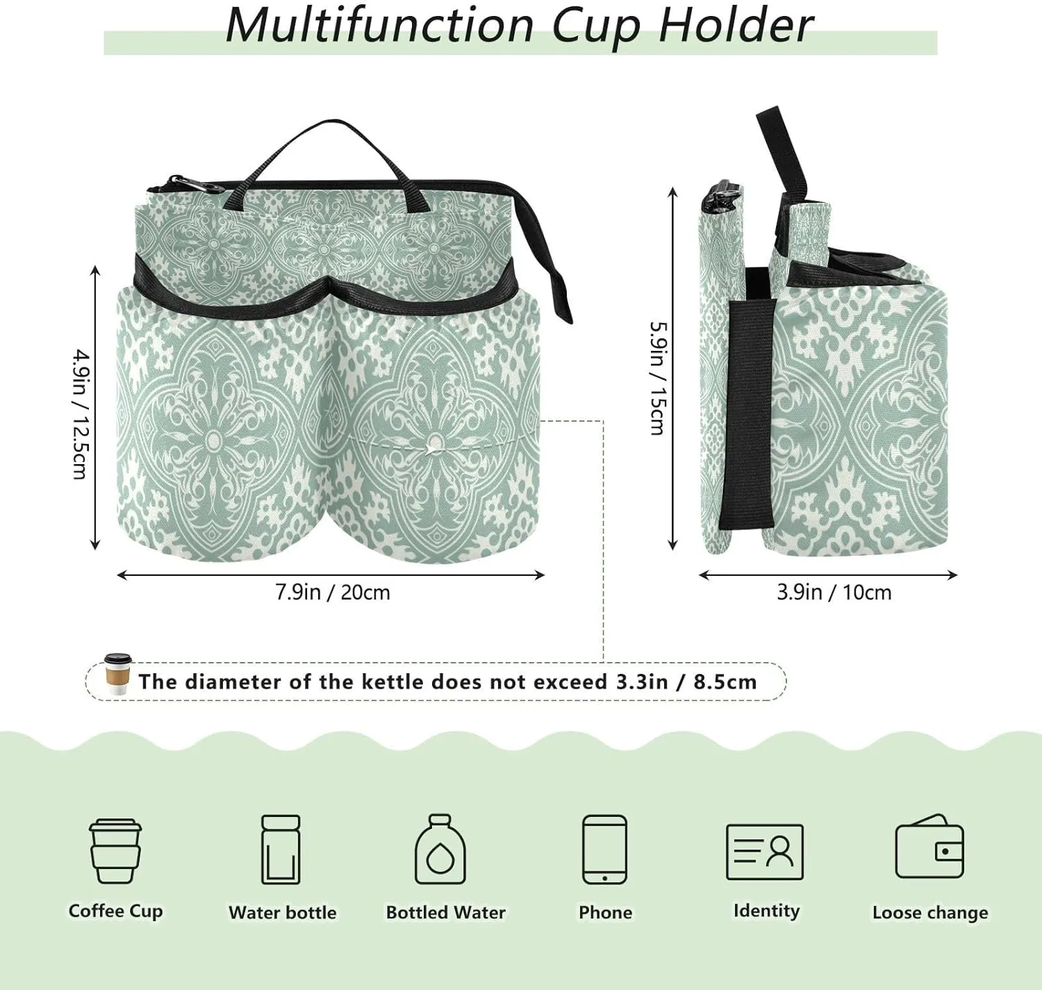 Luggage Cup Holder for Suitcases Free Hands Suitcase Cup Holder Travel Luggage Drink Holder Portable Luggage Cup Caddy Bag Carrier with Handle Abstract Retro Green