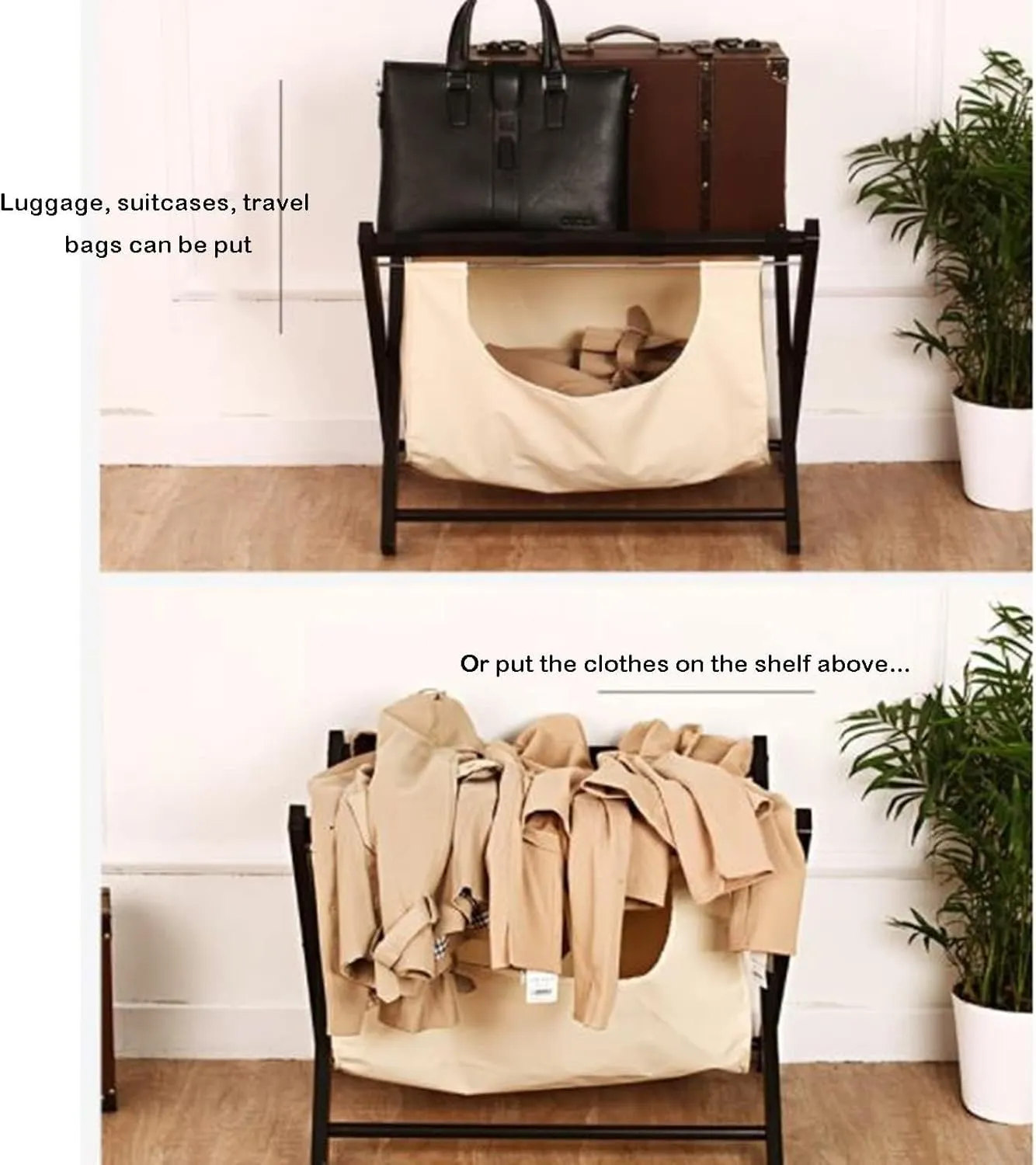 Luggage Rack - Suitcase Stand for Guest Room Folding, Foldable Suitcase Racks, Clothes Storage Bags, Black Solid Wood Travel Bag Organizer for Hotel Rooms, 63X45X50CM (Size : 2pcs)