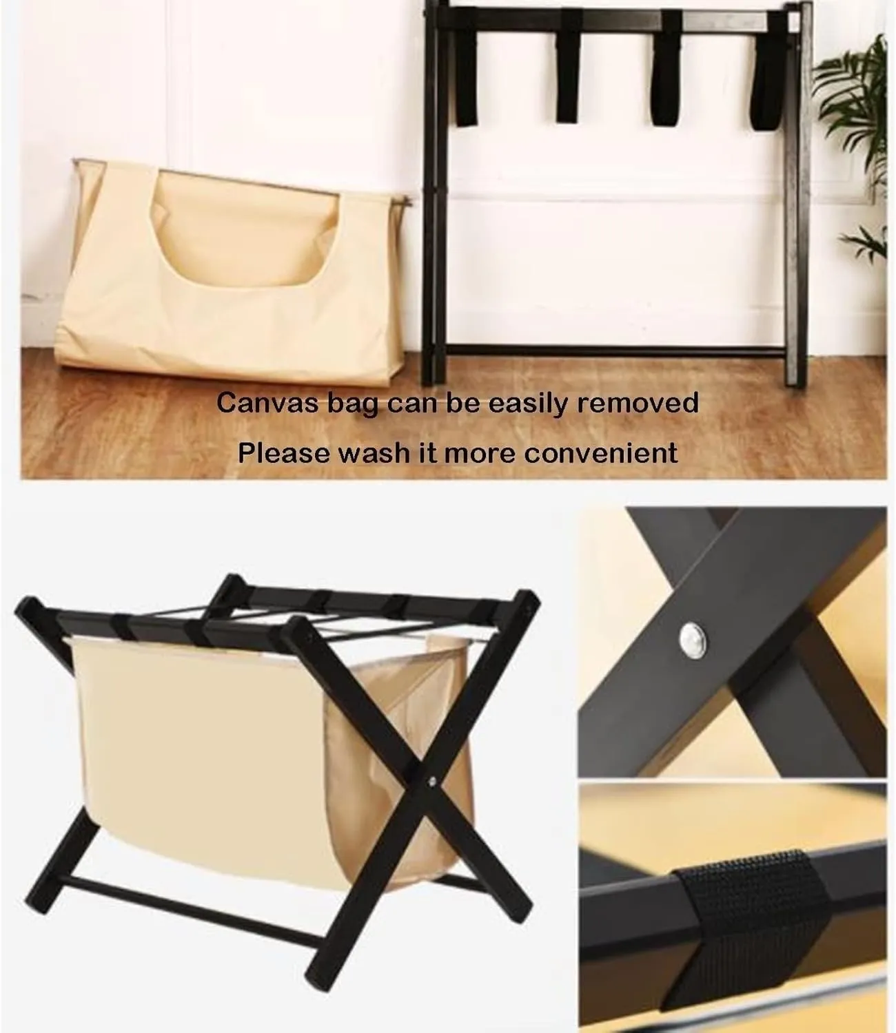 Luggage Rack - Suitcase Stand for Guest Room Folding, Foldable Suitcase Racks, Clothes Storage Bags, Black Solid Wood Travel Bag Organizer for Hotel Rooms, 63X45X50CM (Size : 2pcs)