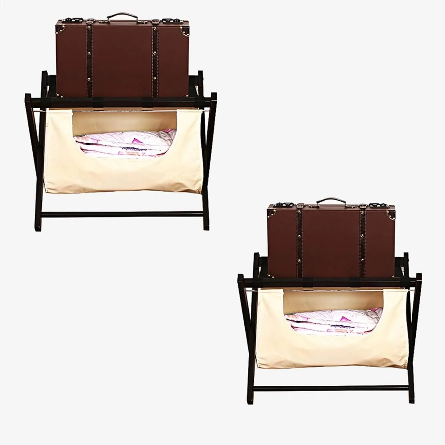 Luggage Rack - Suitcase Stand for Guest Room Folding, Foldable Suitcase Racks, Clothes Storage Bags, Black Solid Wood Travel Bag Organizer for Hotel Rooms, 63X45X50CM (Size : 2pcs)