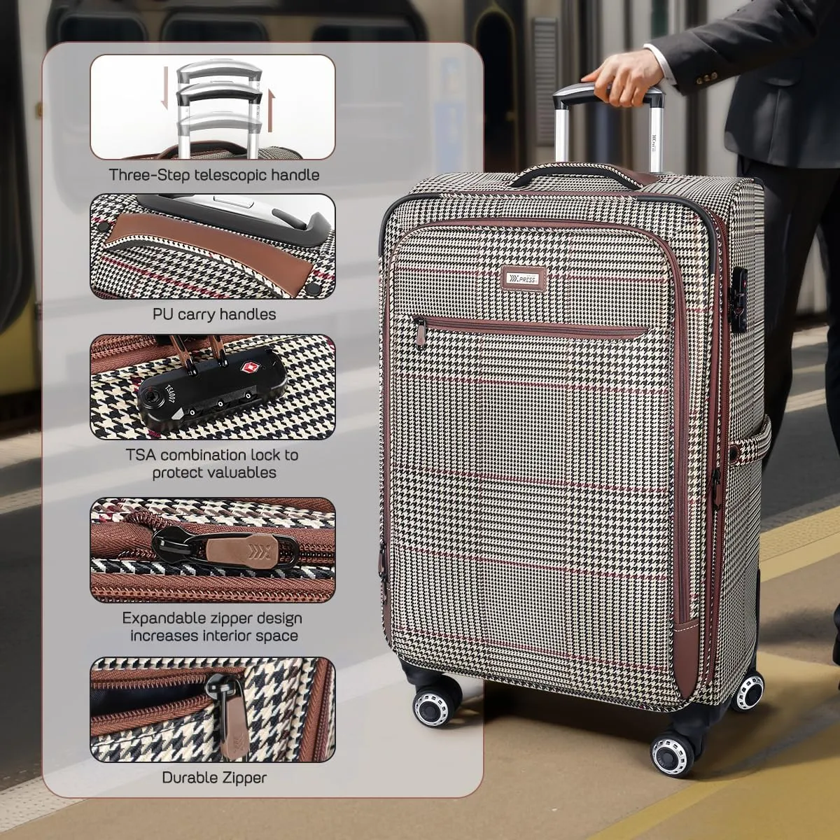 Luggage Sets 3 Piece,Suitcases with Wheels Hardshell,Softside Luggage Set,Foldie Travel Bag Expandable,Charcoal Material W/Tsa Lock & Double Spinner Wheels(20in/26in/30in) COLOR#7