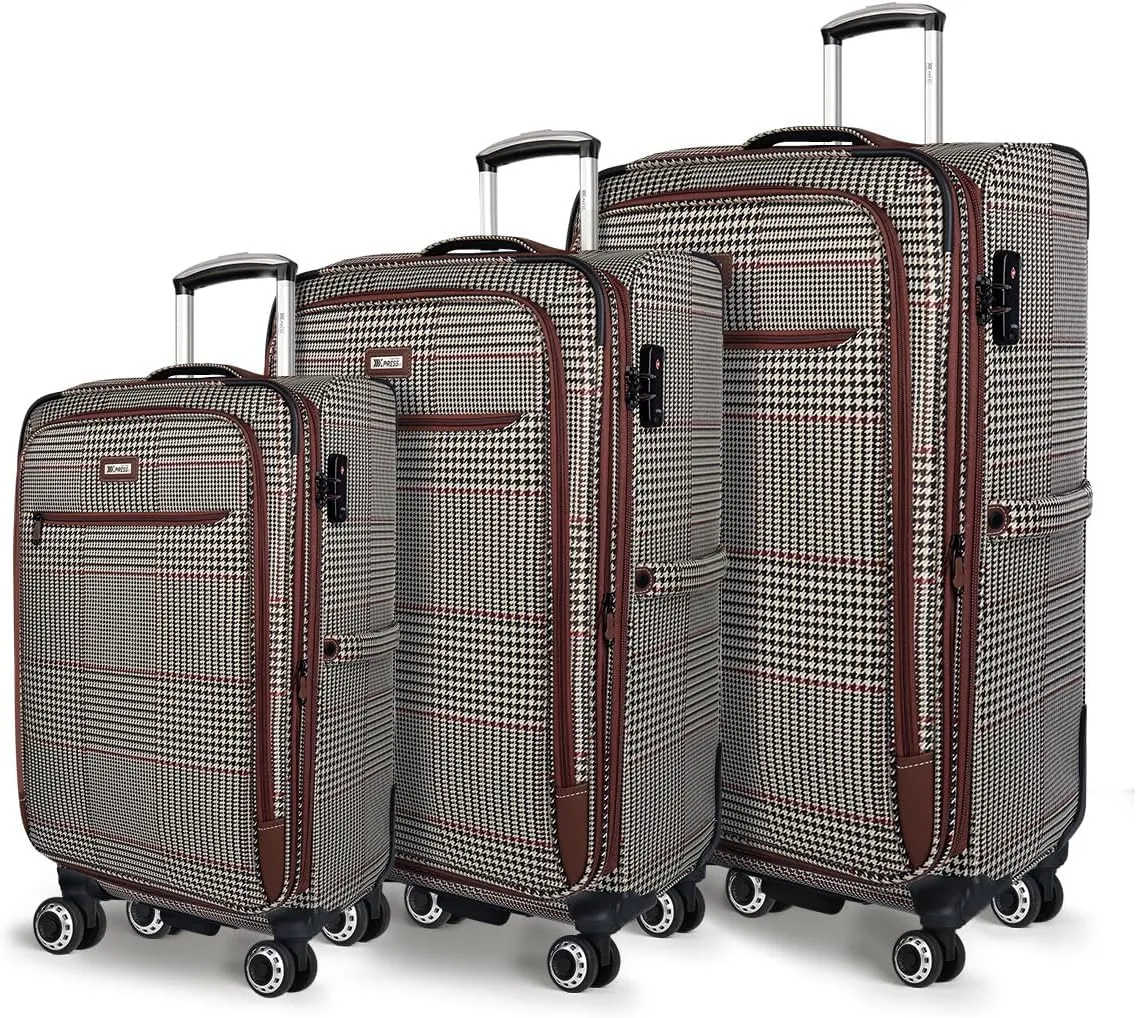 Luggage Sets 3 Piece,Suitcases with Wheels Hardshell,Softside Luggage Set,Foldie Travel Bag Expandable,Charcoal Material W/Tsa Lock & Double Spinner Wheels(20in/26in/30in) COLOR#7
