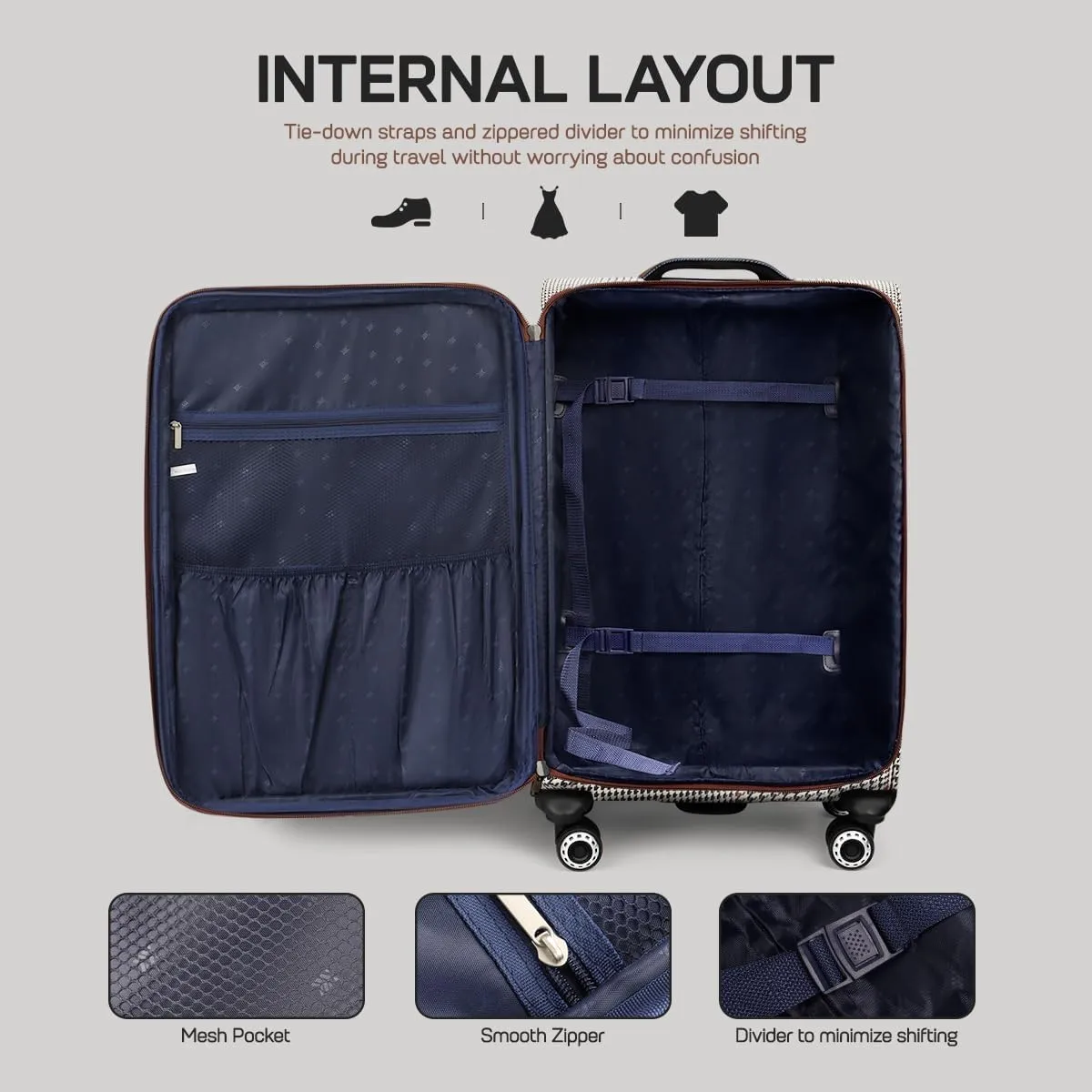 Luggage Sets 3 Piece,Suitcases with Wheels Hardshell,Softside Luggage Set,Foldie Travel Bag Expandable,Charcoal Material W/Tsa Lock & Double Spinner Wheels(20in/26in/30in) COLOR#7
