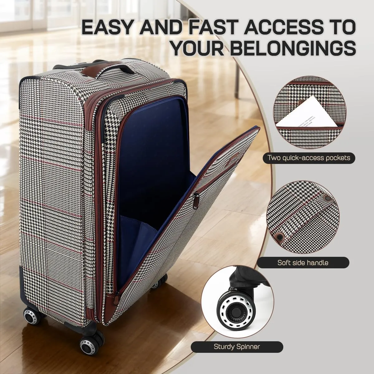 Luggage Sets 3 Piece,Suitcases with Wheels Hardshell,Softside Luggage Set,Foldie Travel Bag Expandable,Charcoal Material W/Tsa Lock & Double Spinner Wheels(20in/26in/30in) COLOR#7