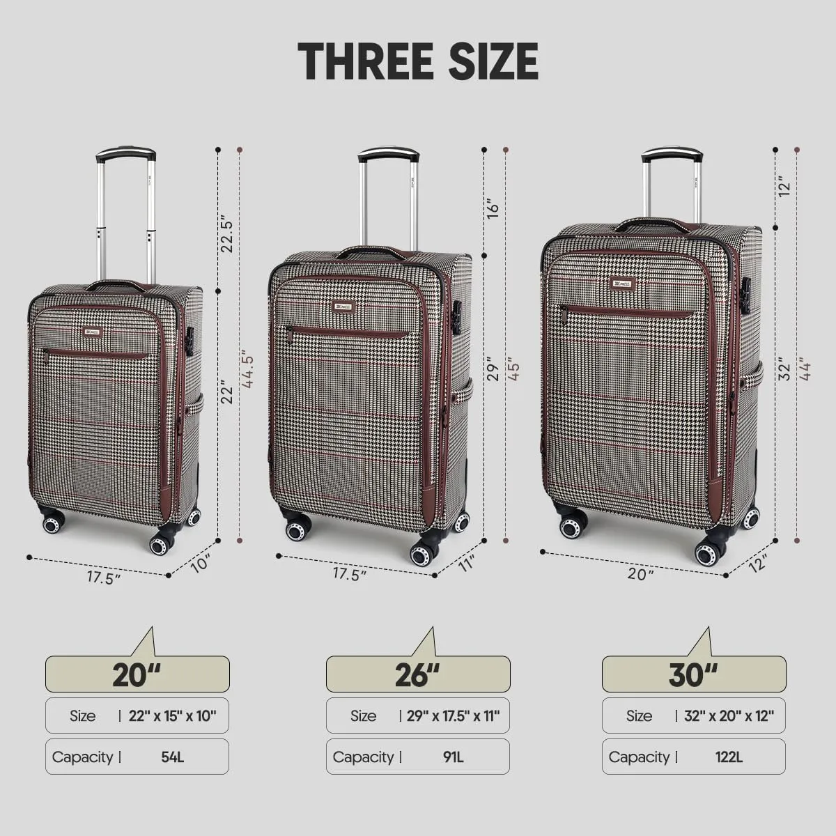 Luggage Sets 3 Piece,Suitcases with Wheels Hardshell,Softside Luggage Set,Foldie Travel Bag Expandable,Charcoal Material W/Tsa Lock & Double Spinner Wheels(20in/26in/30in) COLOR#7