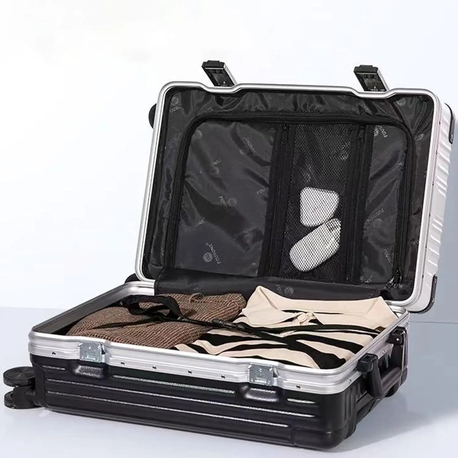 Luggage With Cup Holder, Space Separation Design, Hard Shell Trolley Case, Dustproof And Waterproof, For Going On A Trip, Learn (Color : 22, Size : Black White)