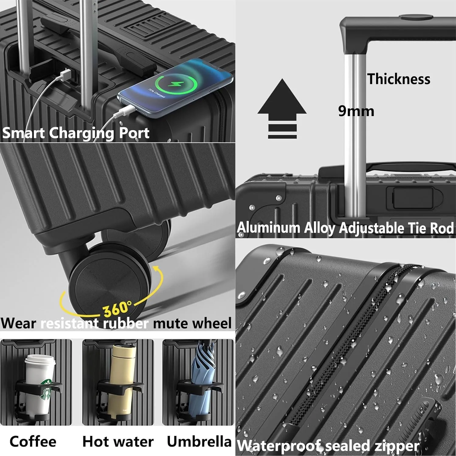 Luggage With Cup Holder, Space Separation Design, Hard Shell Trolley Case, Dustproof And Waterproof, For Going On A Trip, Learn (Color : 22, Size : Black White)