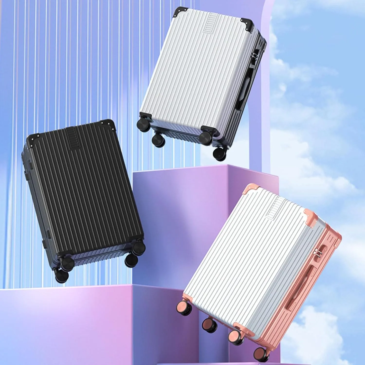 Luggage With Cup Holder, Space Separation Design, Hard Shell Trolley Case, Dustproof And Waterproof, For Going On A Trip, Learn (Color : 22, Size : Black White)