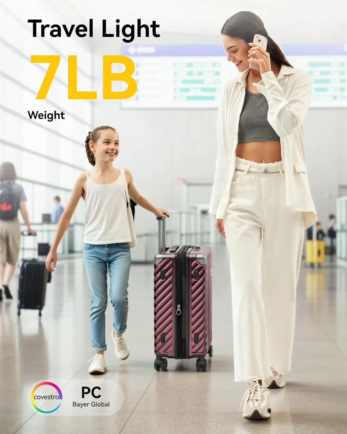 LUGGEX Luggage with Spinner Wheels, Polycarbonate Expandable Hard Shell Suitcase, Carry On 20 Inch, Beige