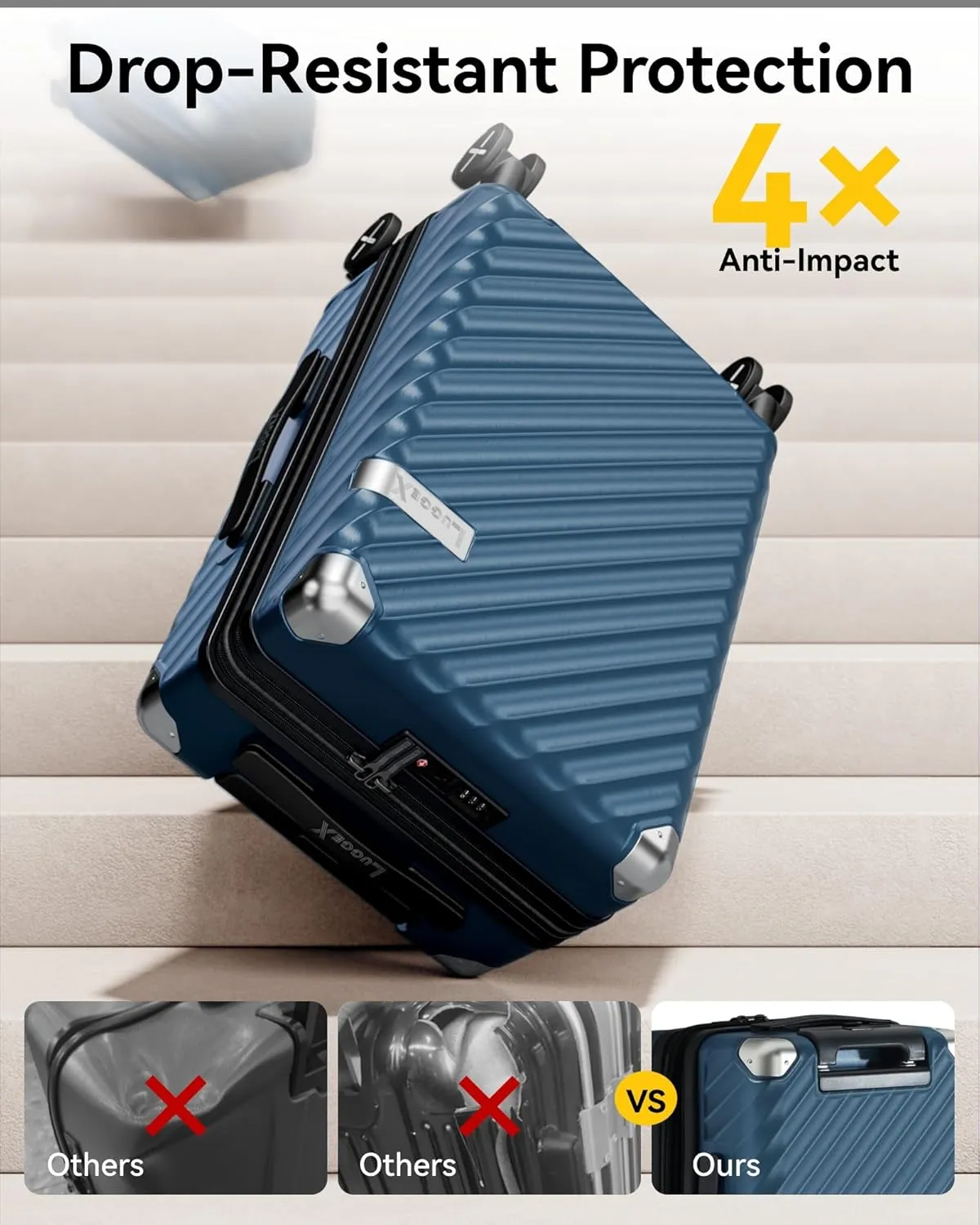 LUGGEX Luggage with Spinner Wheels, Polycarbonate Expandable Hard Shell Suitcase, Carry On 20 Inch, Beige
