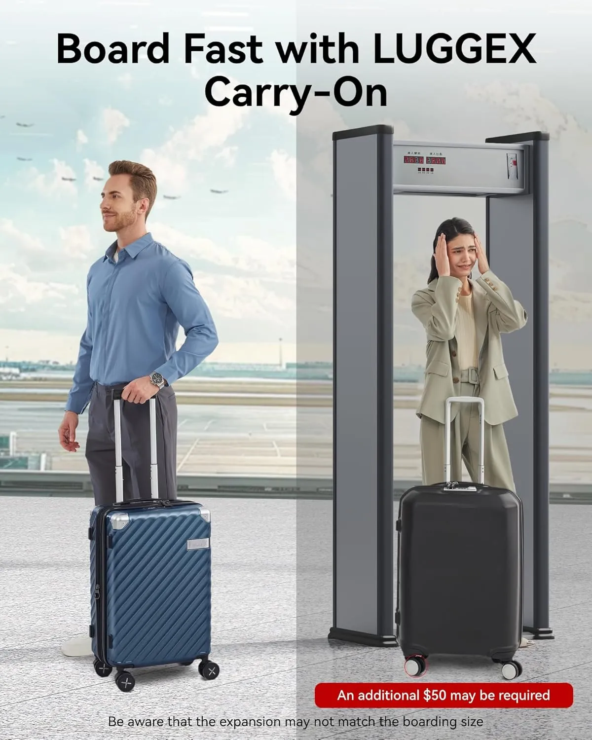 LUGGEX Luggage with Spinner Wheels, Polycarbonate Expandable Hard Shell Suitcase, Carry On 20 Inch, Beige