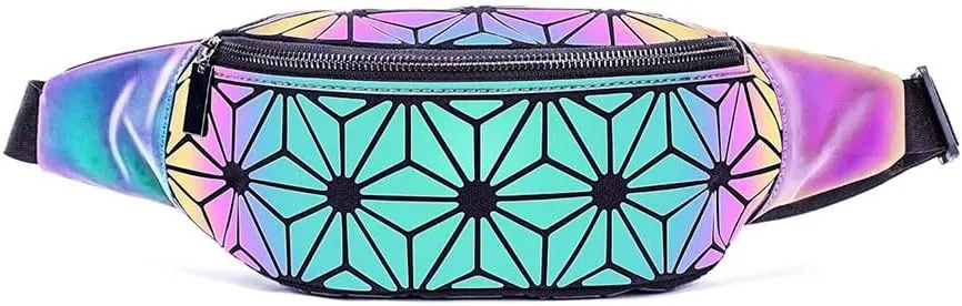 Luminous Waist Bag Outdoor Fanny Pack Laser Bum Bag Travel Beach Purse for Raves Music Festival (Flower Luminous)