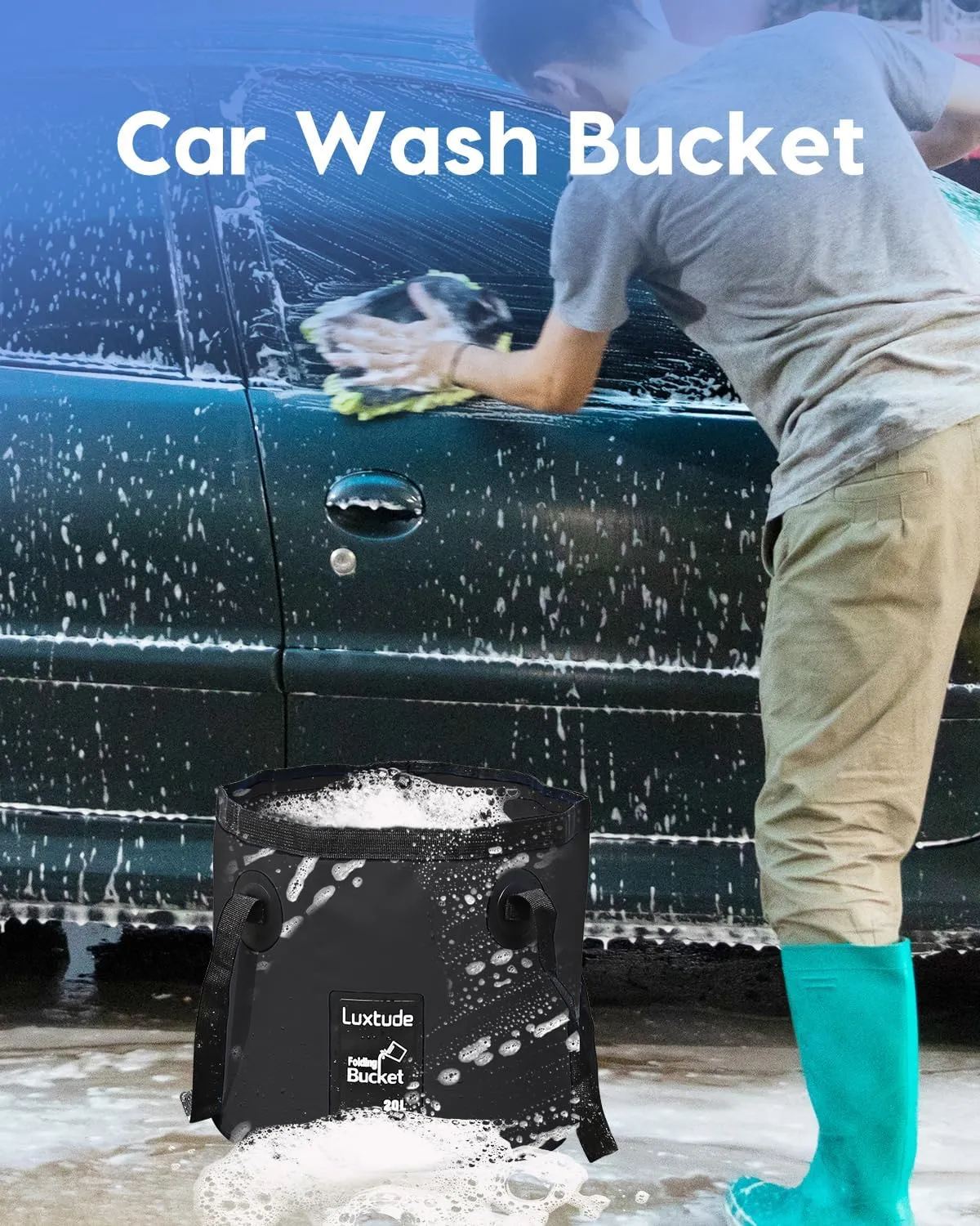 Luxtude Collapsible Bucket with Handle, 5 Gallon(20L), Portable & Ultra Lightweight Outdoor Basin Bucket, Folding Bucket for Fishing, Camping, Hiking