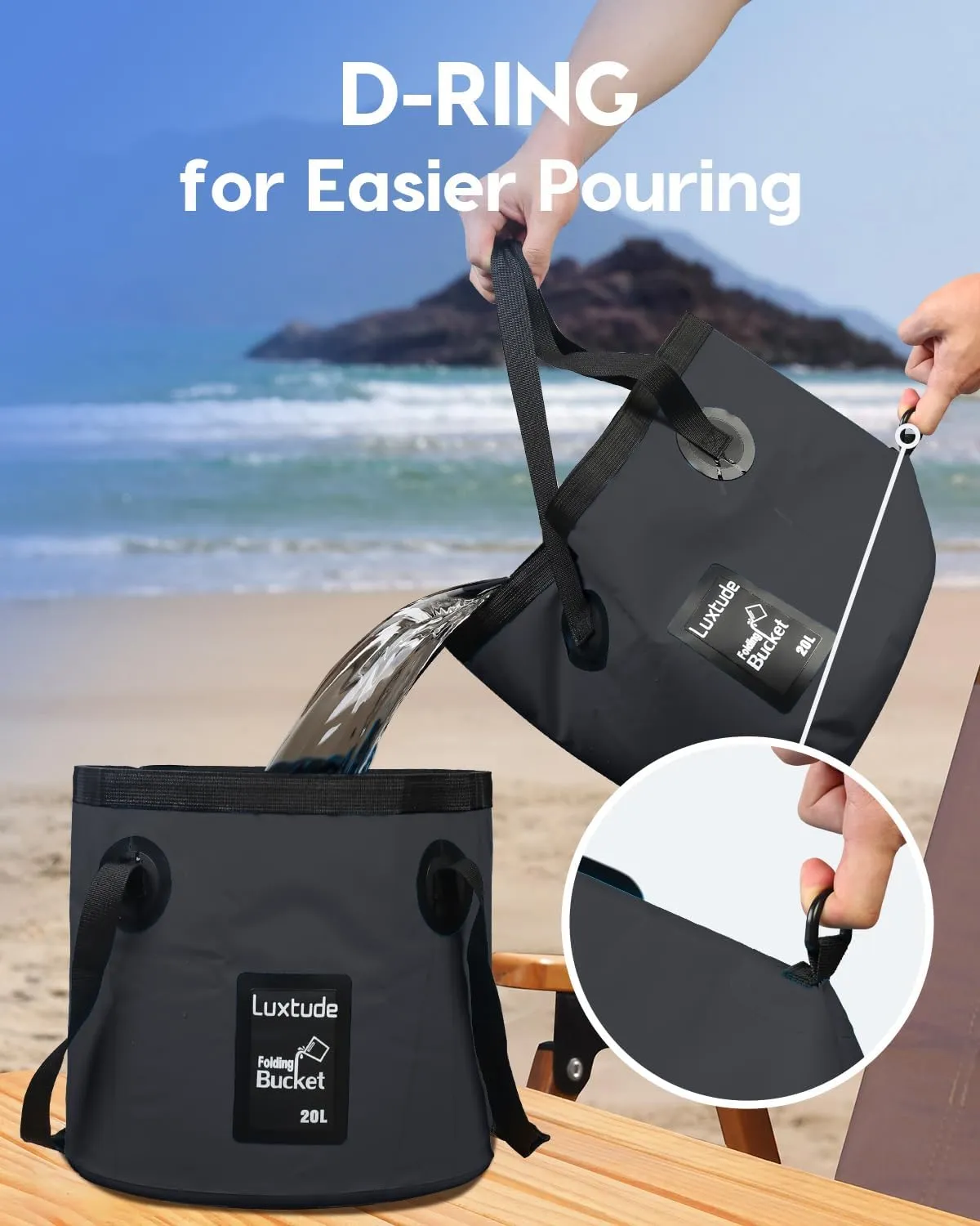 Luxtude Collapsible Bucket with Handle, 5 Gallon(20L), Portable & Ultra Lightweight Outdoor Basin Bucket, Folding Bucket for Fishing, Camping, Hiking