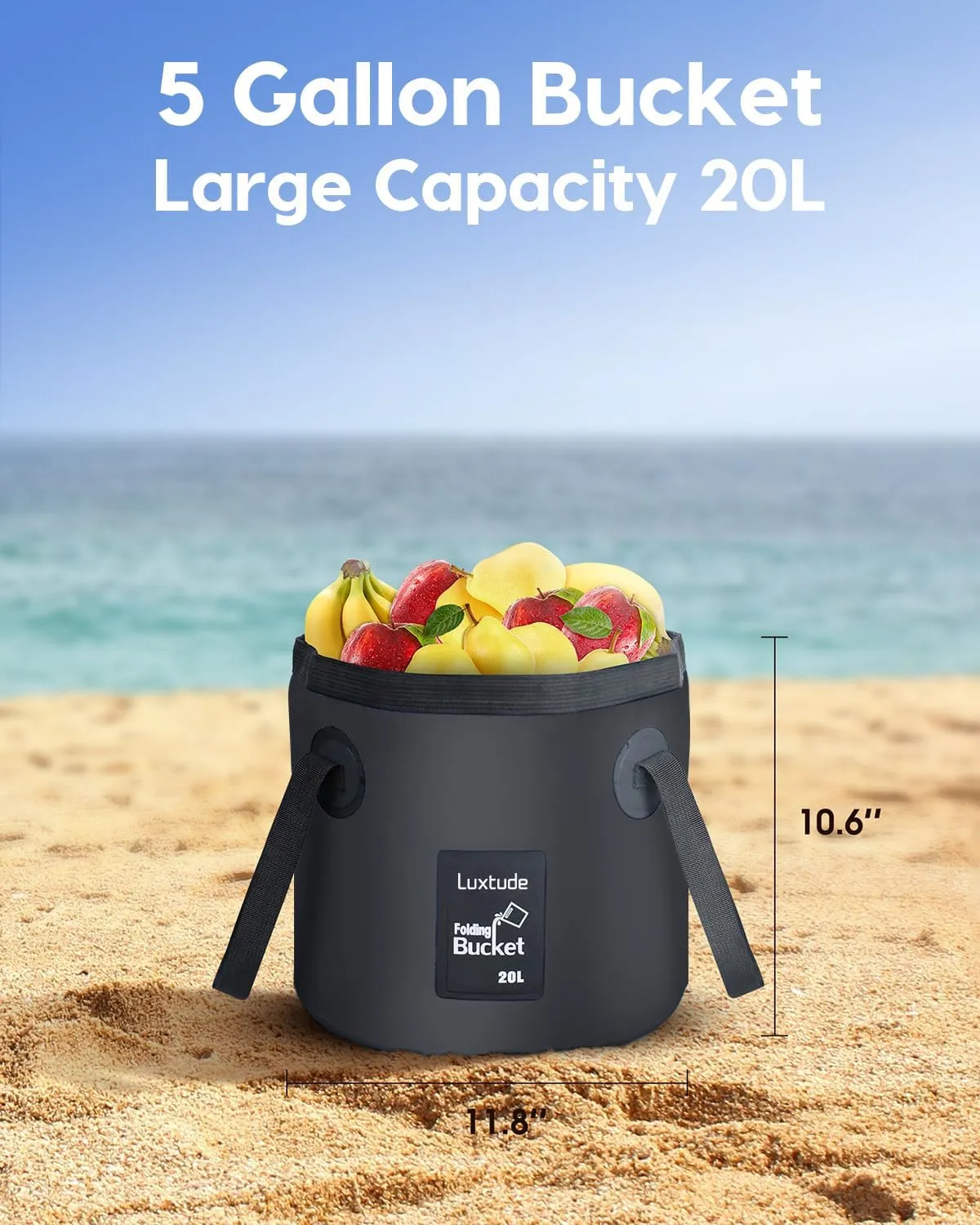 Luxtude Collapsible Bucket with Handle, 5 Gallon(20L), Portable & Ultra Lightweight Outdoor Basin Bucket, Folding Bucket for Fishing, Camping, Hiking