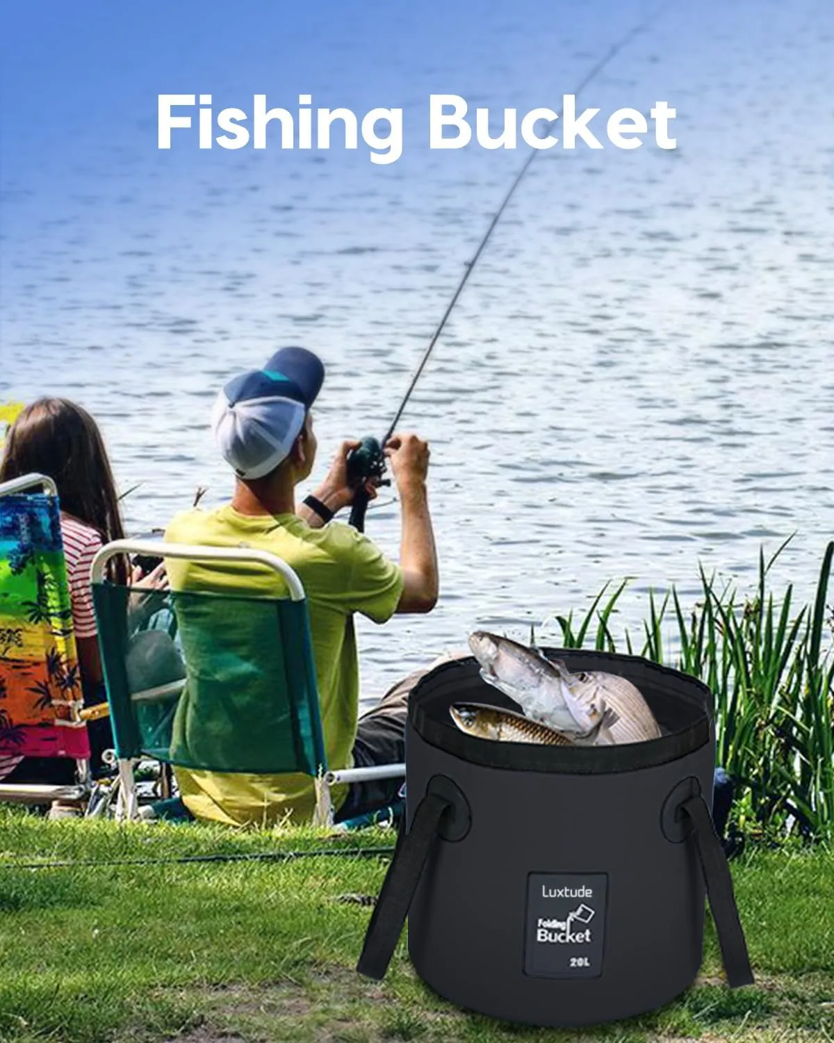 Luxtude Collapsible Bucket with Handle, 5 Gallon(20L), Portable & Ultra Lightweight Outdoor Basin Bucket, Folding Bucket for Fishing, Camping, Hiking