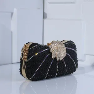 Luxurious Evening Clutch with Fashion Rhinestones and Crystals for Women - Chain Strap Shoulder Bag or Evening Purse