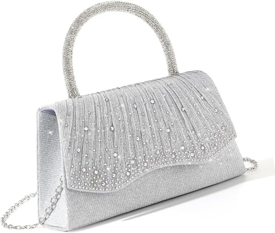 Luxury Evening Bag With Delicate Chain Pleated Handbag Shoulder Purse for Wedding Party and Celebrations