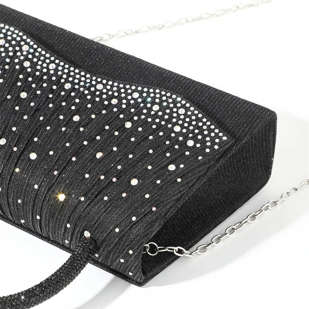 Luxury Evening Bag With Delicate Chain Pleated Handbag Shoulder Purse for Wedding Party and Celebrations