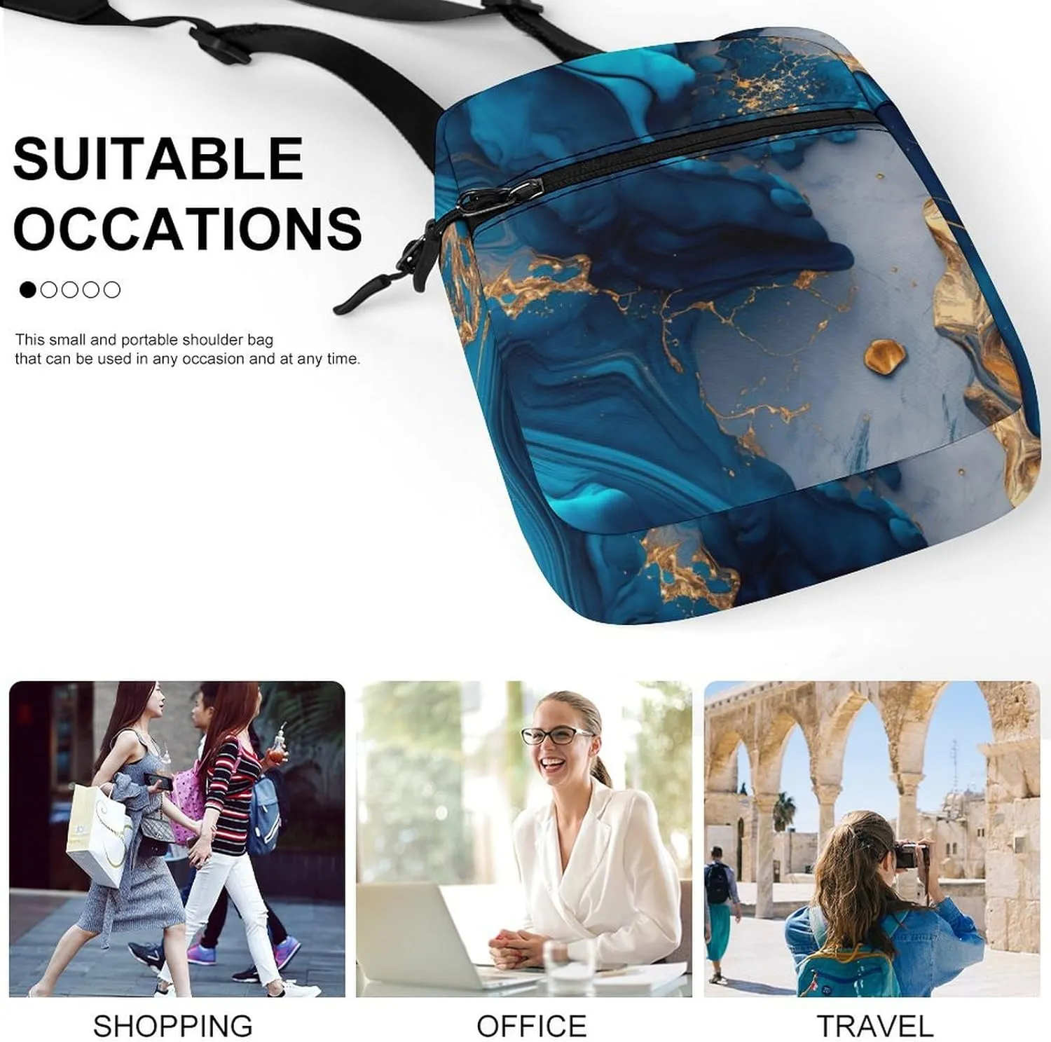 Luxury Marble Image Crossbody Bag Small Shoulder Bag Waterproof, Lightweight And Convenient
