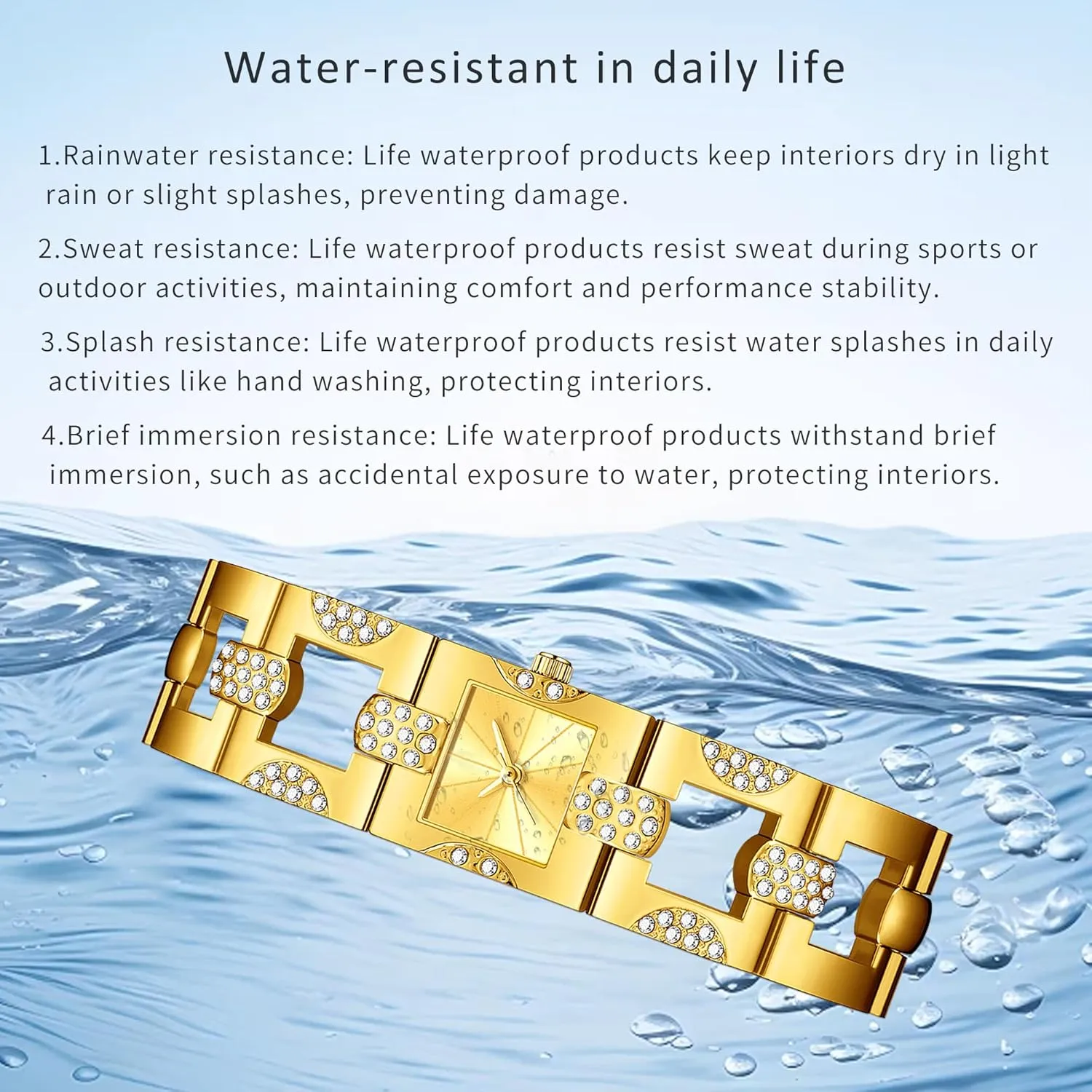 Luxury Women's Quartz Watch Elegant Gold-Tone Cuff Bracelet Women Watches with Square Dial, Crystal-Embellished Fashion Dress Analog Wristwatch Dainty Ladies Gift