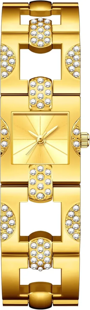Luxury Women's Quartz Watch Elegant Gold-Tone Cuff Bracelet Women Watches with Square Dial, Crystal-Embellished Fashion Dress Analog Wristwatch Dainty Ladies Gift
