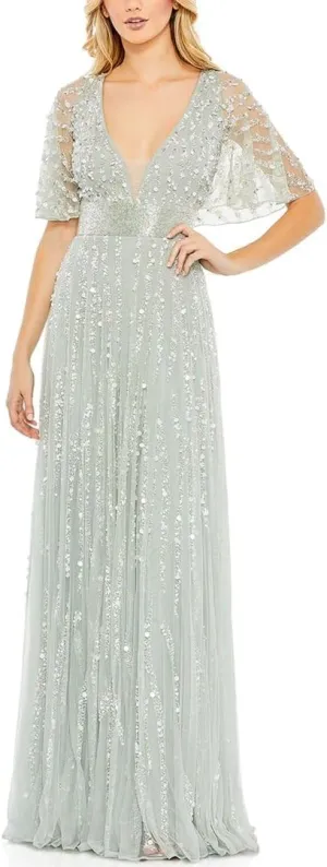 Mac Duggal Womens Embellished lllusion Evening Dress