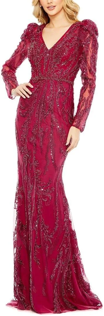 Mac Duggal Womens Embellished Mesh Evening Dress