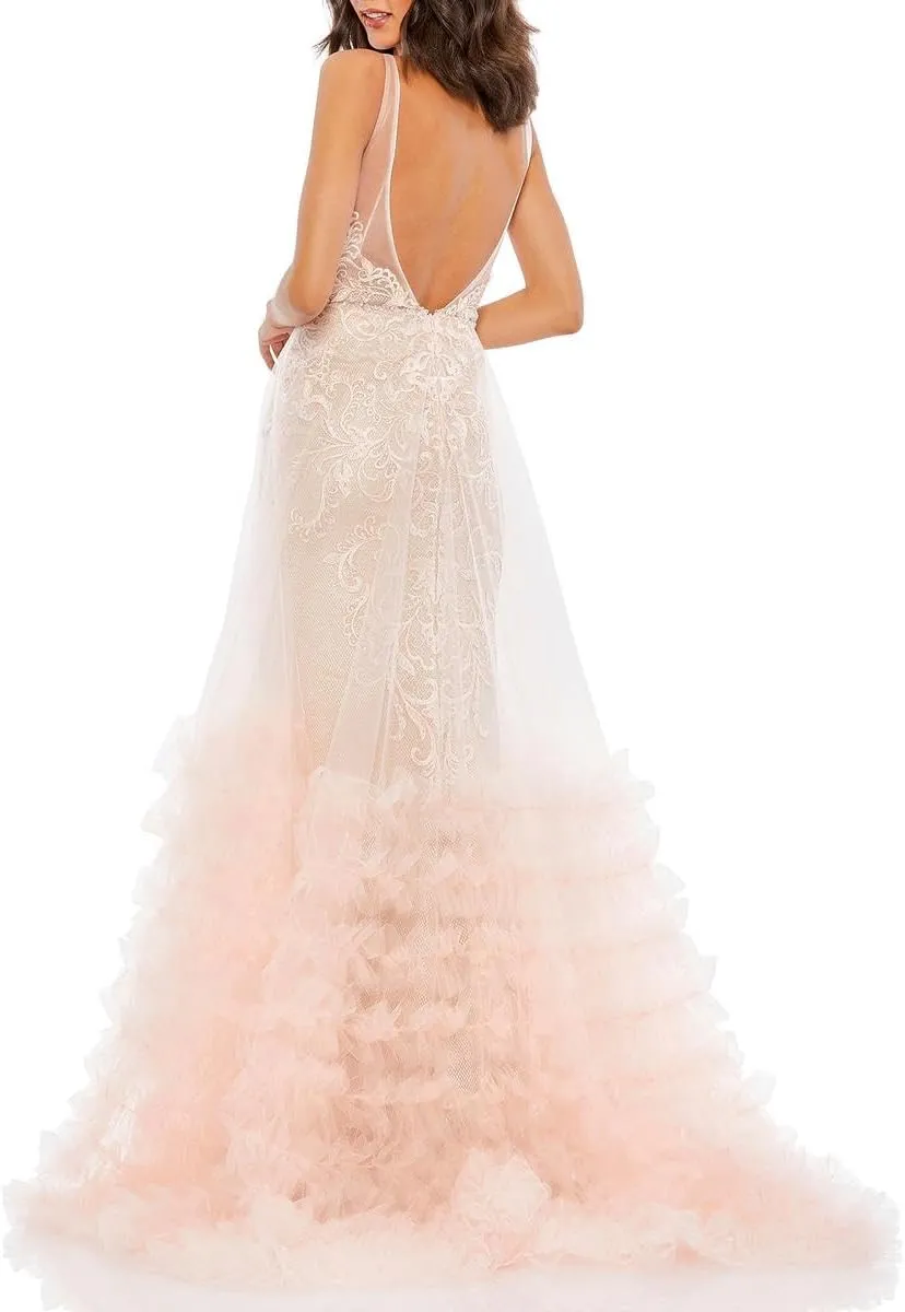 Mac Duggal Womens Embellished Mesh Evening Dress