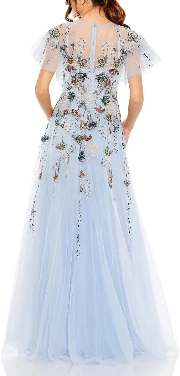 Mac Duggal Womens Embellished Mesh Evening Dress