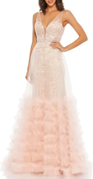 Mac Duggal Womens Embellished Mesh Evening Dress
