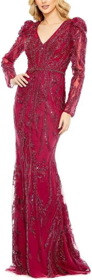 Mac Duggal Womens Embellished Mesh Evening Dress