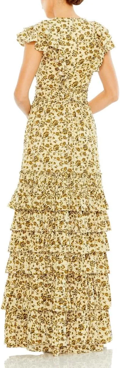 Mac Duggal Womens Floral Ruffled Evening Dress